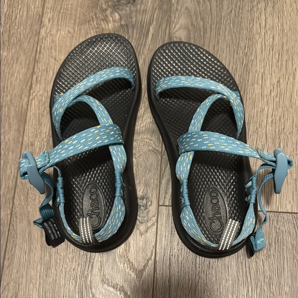 Youth Chaco Blue and Black Outdoor Sandals with Adjustable Straps